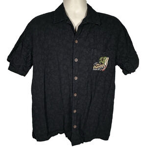 Disney Parks Mickey In Paradise Button Up Shirt L Black Embroidered Hawaiian